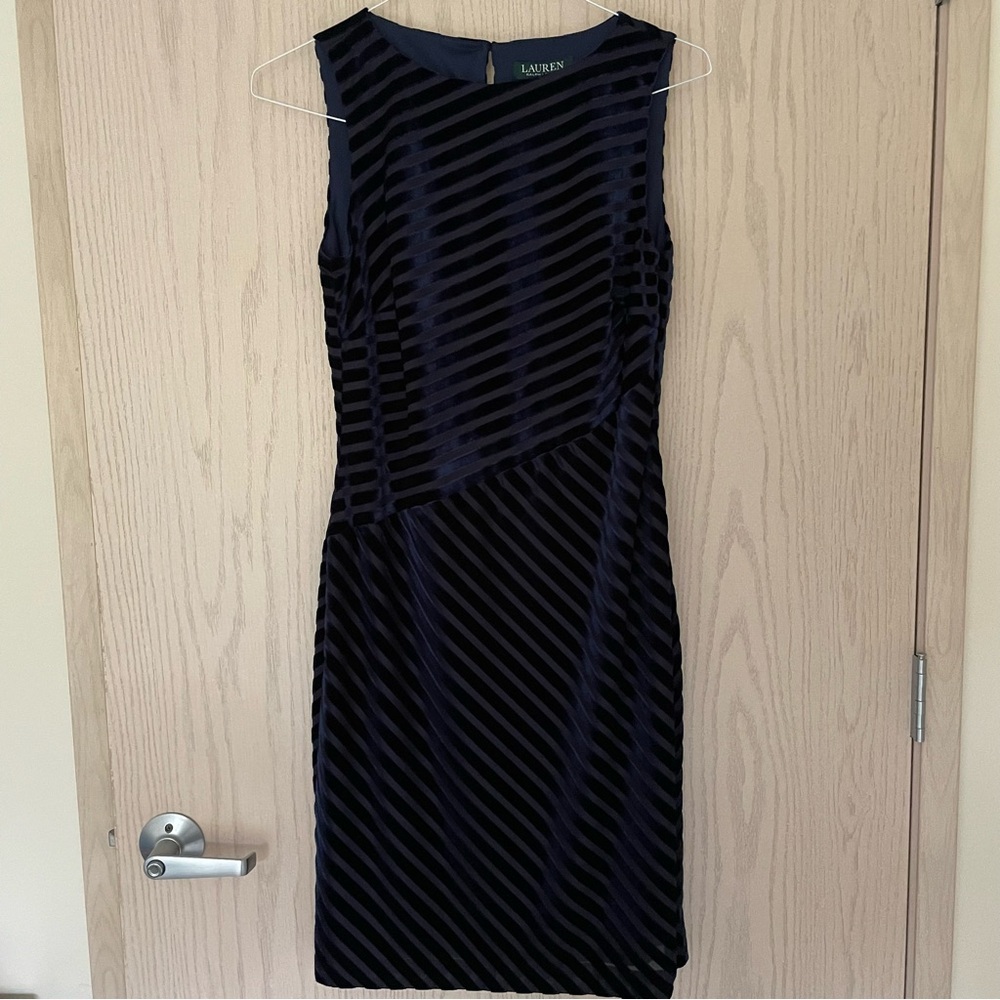 Ralph Lauren Dress, Velvet Fabric, Rich Dark Blue Color, Size 4, New with Tag